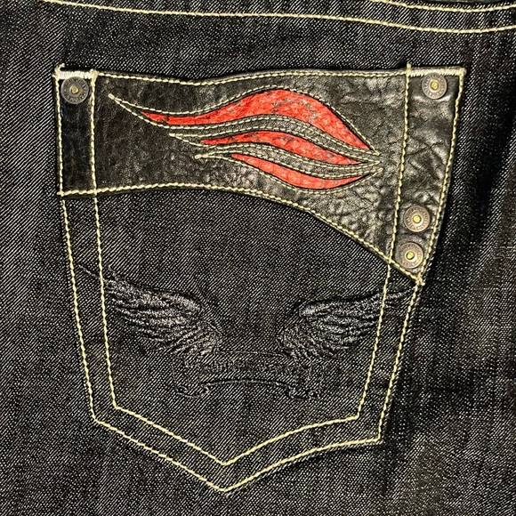 Men Robins Jeans Black Wash Red Viper Leather size 40 - Picture 2 of 10